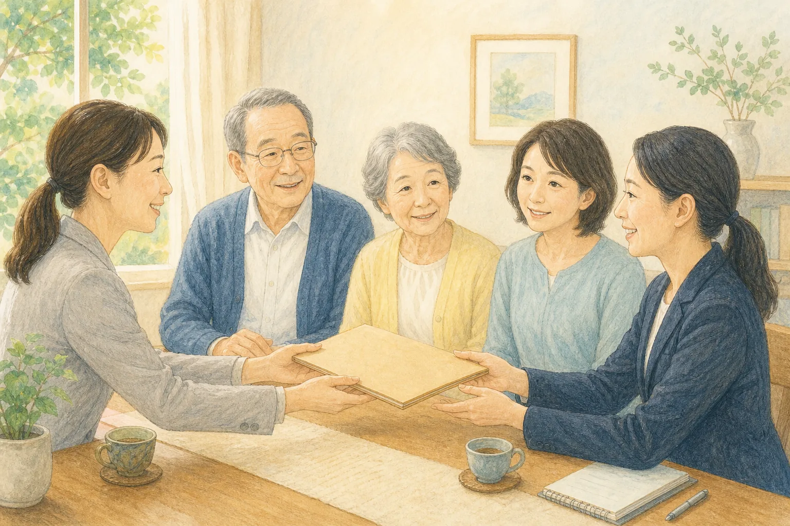 ケアマネジャーの変更方法と選び方｜磐田市の届出書の内容を表したAI生成イラスト